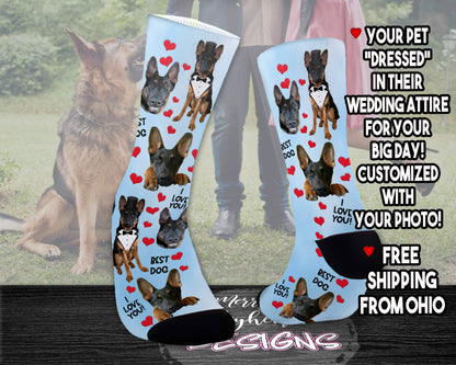 Custom Pet Photo Wedding Dress Socks, Personalized Dog Photo Dress Socks for Men, Wedding Party Socks, Future Husband Fiance Gift for Him