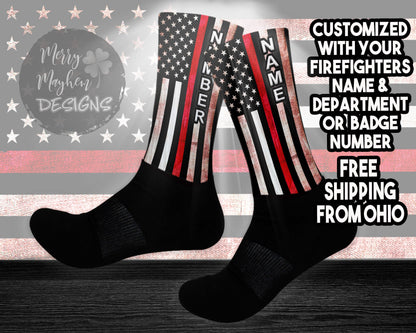Personalized Christmas Firefighter Gift for Him or Her with Name and Station, Custom Red Line Flag Gifts, Fireman First Responder EMS Gift