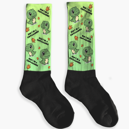 pair of knee high socks with funny dinosaur