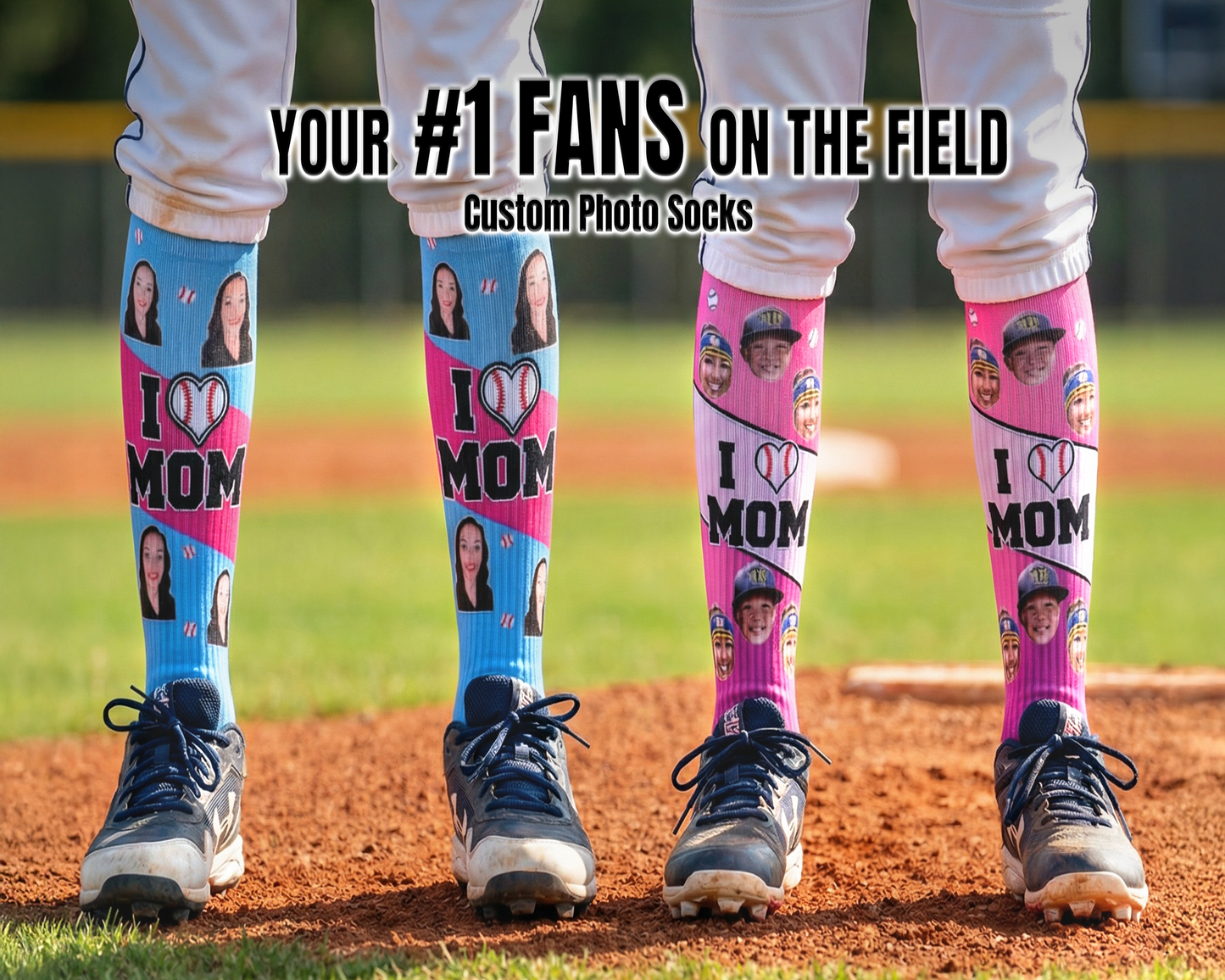 Custom Photo Socks with Multiple Faces – I Love Mom Knee High Socks, Personalized Team Socks with Names