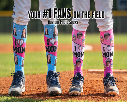 Custom Photo Socks with Multiple Faces – I Love Mom Knee High Socks, Personalized Team Socks with Names