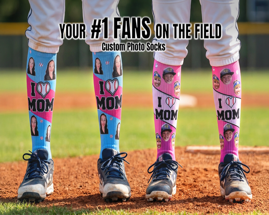 Custom Photo Socks with Multiple Faces – I Love Mom Knee High Socks, Personalized Team Socks with Names