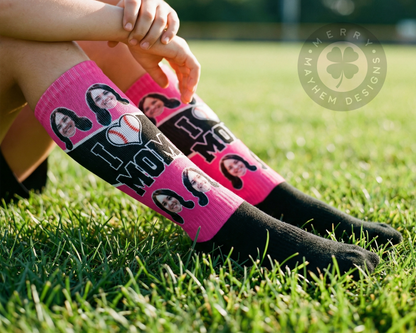 Custom Photo Socks with Multiple Faces – I Love Mom Knee High Socks, Personalized Team Socks with Names