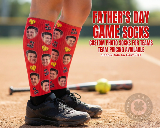 Father’s Day Game Socks – Custom Photo Team Socks, Bulk Baseball Softball Team Order, I Love Dad Socks for Players