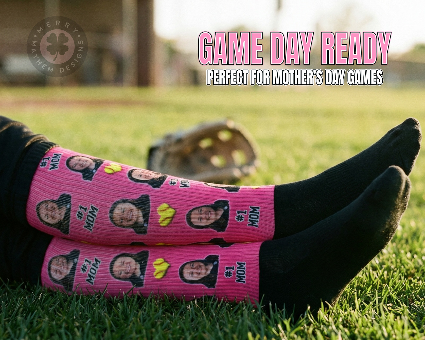 Mother’s Day Team Socks – #1 Mom Photo Socks, Custom Baseball Softball Team Socks, Bulk Orders Available