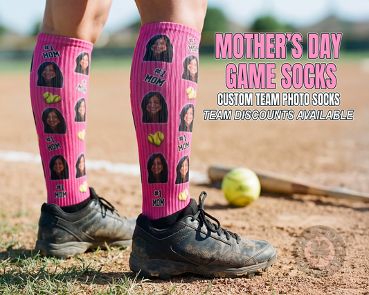 Mother’s Day Team Socks – #1 Mom Photo Socks, Custom Baseball Softball Team Socks, Bulk Orders Available