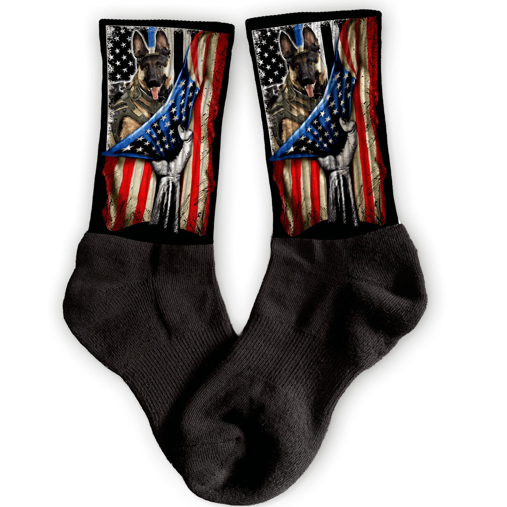 K9 police officer crew socks with distressed American flag