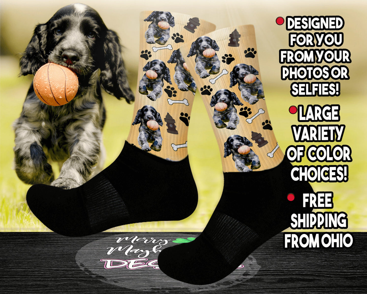 Personalized Funny Pet Photo Socks, Custom Printed Knee High Picture Socks with your Puppy, Dog , Fun Customized Gift for Men and Women