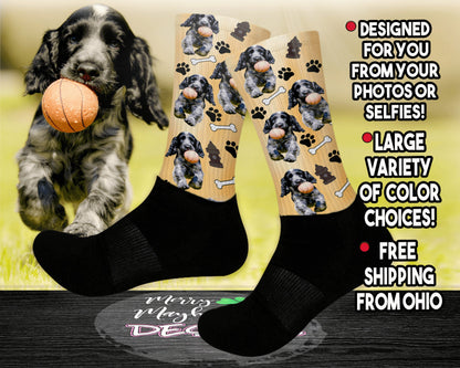 Personalized Funny Pet Photo Socks, Custom Printed Knee High Picture Socks with your Puppy, Dog , Fun Customized Gift for Men and Women