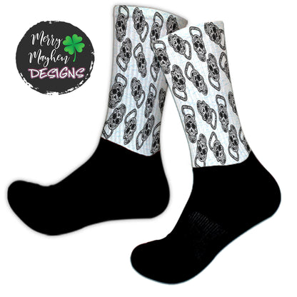 Sugar Skull, Knee High Socks, Sugar Skull Gifts, Sugar Skull Socks, Kettlebell, Funny Socks Men, Womens Crew Socks,Crossfit,Novelty Socks