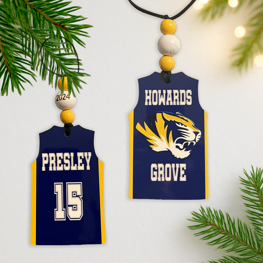 Personalized Basketball Jersey Ornament – Double-Sided Keepsake with Name, Number & Team | Great for Senior Night or Holiday Gifts