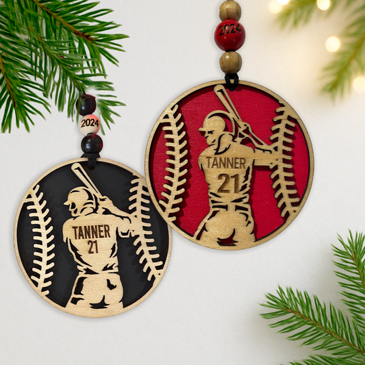 2025 Personalized Baseball or Softball Ornament – Custom Name, Number & Team | Great for Coaches & Sports Gifting