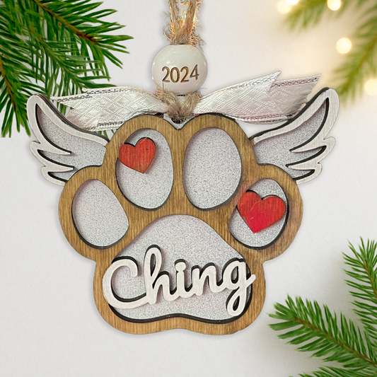 2025 Personalized Dog Paw Ornament with Wings – Custom Memorial Gift for Pet Loss