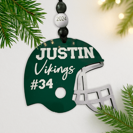 Double-Sided Football Helmet Ornament – Personalized Sublimated Gift for Players, Seniors & Coaches