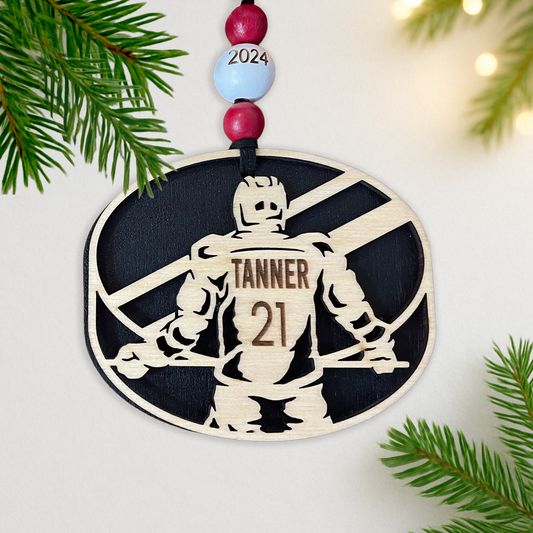 Custom Hockey Ornament – Laser-Engraved Player Name, Number & Position | Holiday Gift or Team Recognition