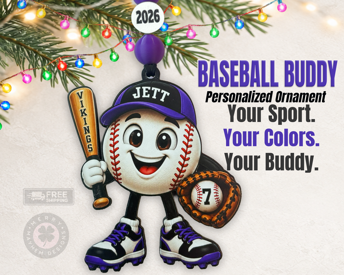 Personalized Baseball Ornament for Boys – Custom Player Name, Number & Team Color