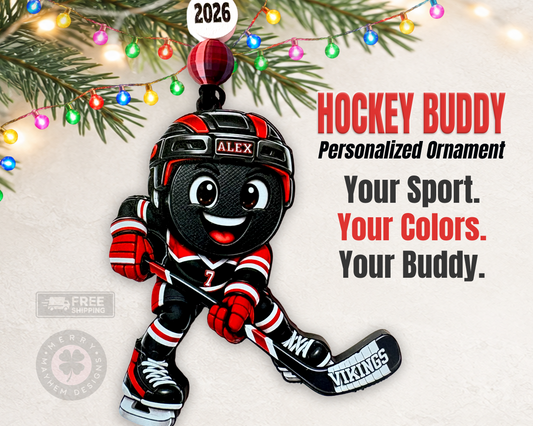 Personalized Hockey Ornament for Kids – Custom Youth Player Name, Number & Team Color
