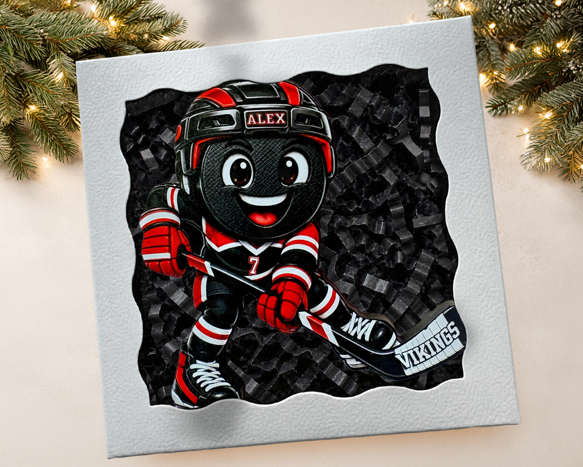Personalized Hockey Ornament for Kids – Custom Youth Player Name, Number & Team Color