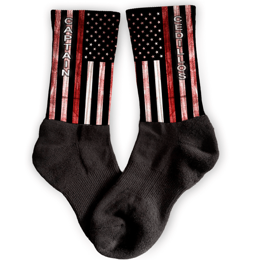 Athletic Crew Sock with Red Line Flag customized with name 
