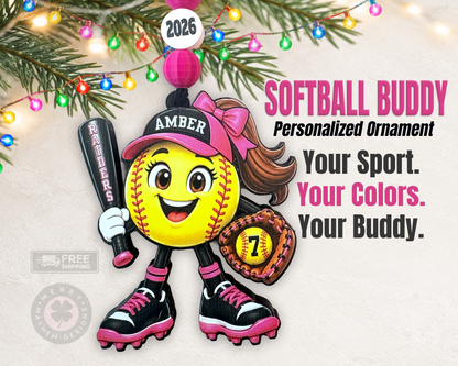 Personalized Softball Ornament for Girls – Custom Player Name, Number & Team Color