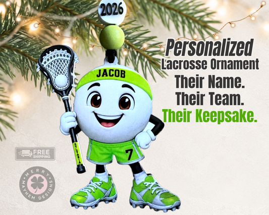 Personalized Lacrosse Player Christmas Ornament – Custom Name & Number