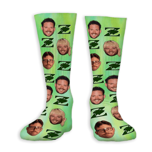Custom socks with photo and logo or message. Personalized for people, pets, or teams.