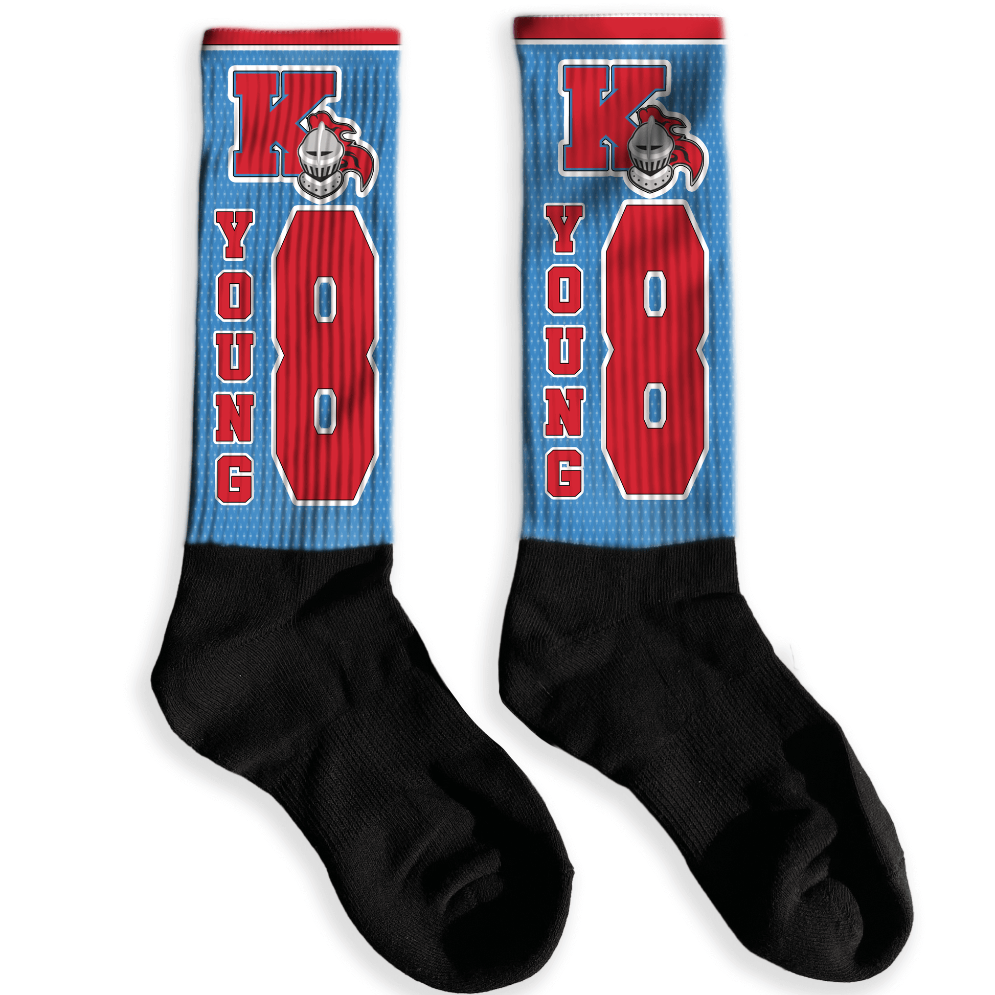 pair of knee socks with player's name and number
