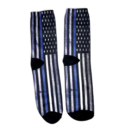 Two socks with American flag design on a white background