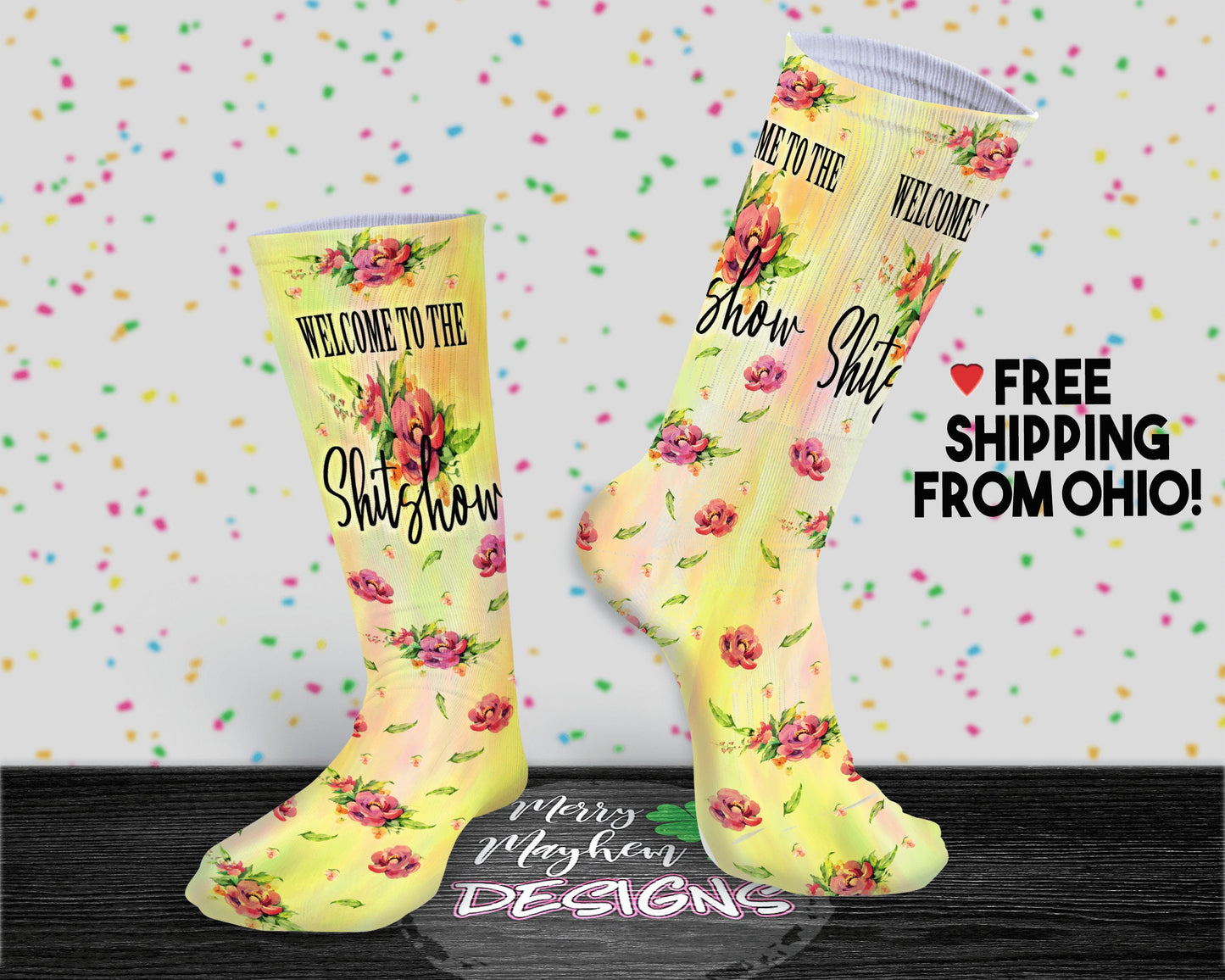 Funny Welcome to the Shitshow Novelty Fashion Socks, Gag Gift with Profanity, Sarcastic White Elephant Secret Sister Gift Socks with Sayings