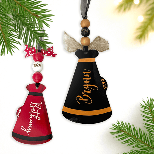 2025 Personalized Cheerleader Ornament – Custom Megaphone Keepsake with Name, Team & Year | Great Gift for Squad or Coach
