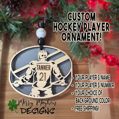 Custom Hockey Ornament – Laser-Engraved Player Name, Number & Position | Holiday Gift or Team Recognition