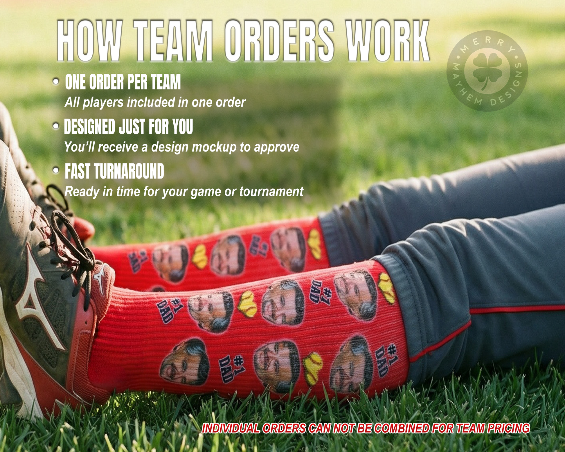 Father’s Day Game Socks – Custom Photo Team Socks, Bulk Baseball Softball Team Order, I Love Dad Socks for Players