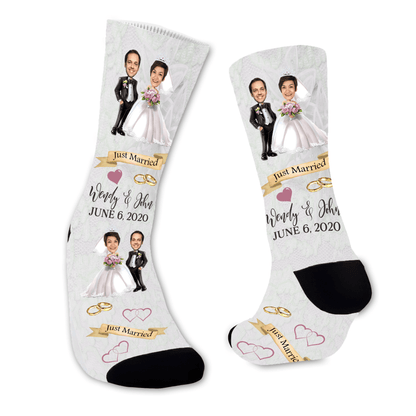 Just Married Photo Socks – Unique Wedding Gift with Names & Date