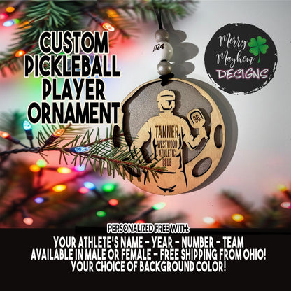 2025 Personalized Pickleball Ornament – Custom Laser-Engraved Player Name, Team & Year | Ideal Player Gift & Team Keepsake