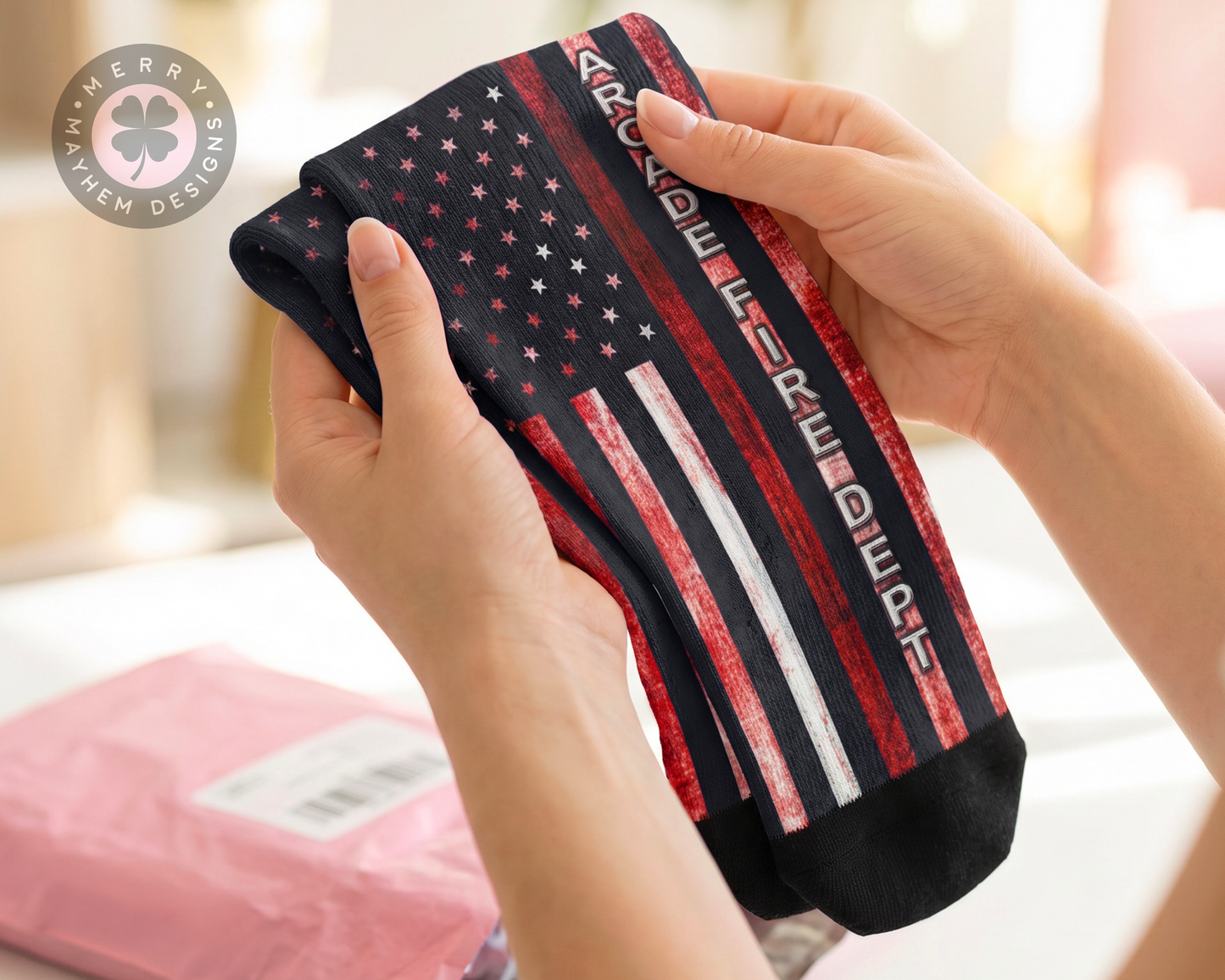 Red Line Hero Socks – Custom Firefighter Flag Crew Socks with Name or Message