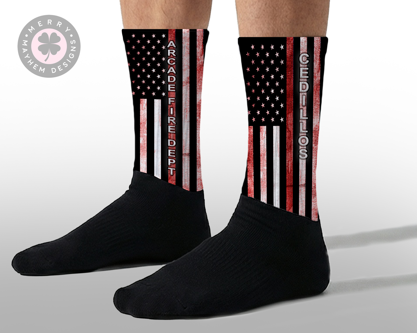 Red Line Hero Socks – Custom Firefighter Flag Crew Socks with Name or Message
