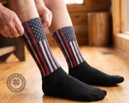 Red Line Hero Socks – Custom Firefighter Flag Crew Socks with Name or Message