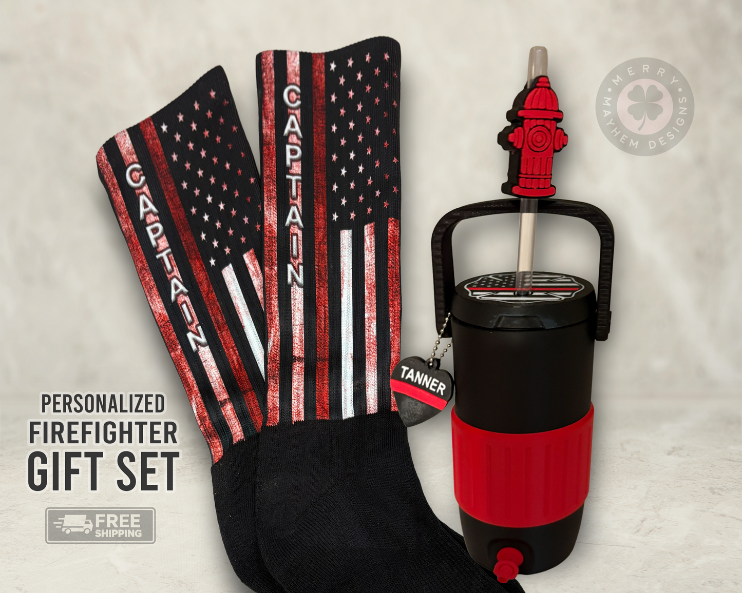 Firefighter Gift Set, Firefighter Gifts Personalized, Custom Socks for Men, Can Cooler with Lid,