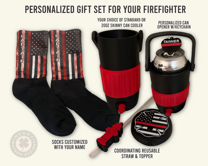 Firefighter Gift Set, Firefighter Gifts Personalized, Custom Socks for Men, Can Cooler with Lid,