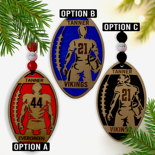 2025 Football Player Keepsake – Personalized Ornament with Name, Number & Team | Coach Gift or Holiday Decor