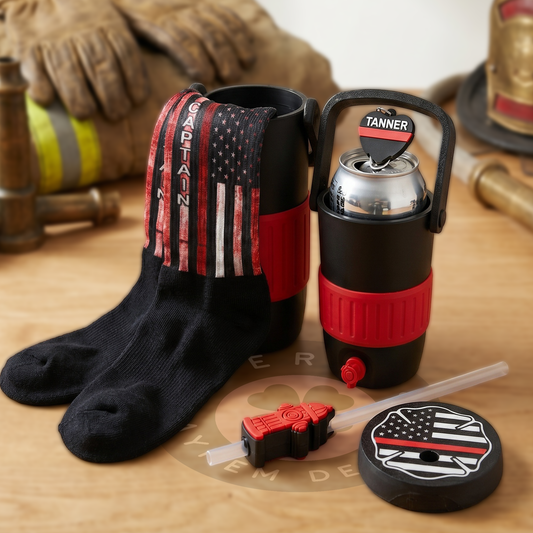 Firefighter Gift Set, Firefighter Gifts Personalized, Custom Socks for Men, Can Cooler with Lid,