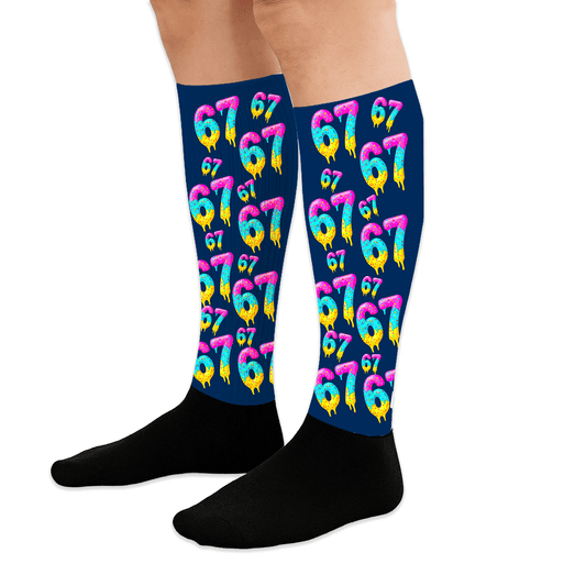 colorful 67 drip pattern knee highs – fun gift for teens