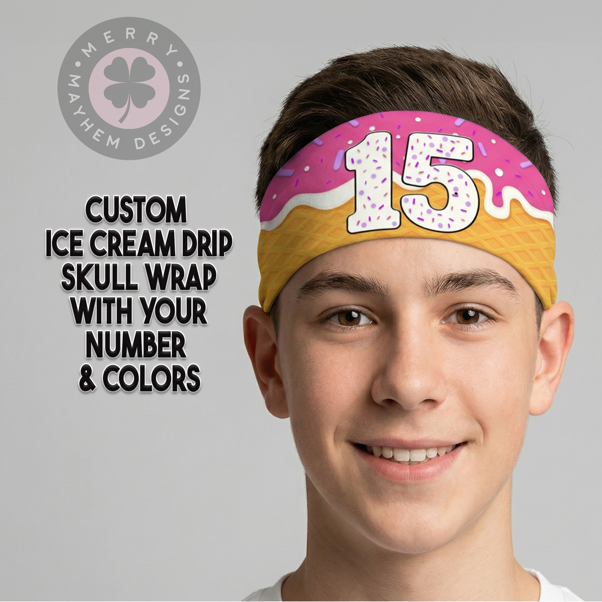 Drip Mode Skull Wrap – Custom Waffle Cone Style with Sprinkles & Number