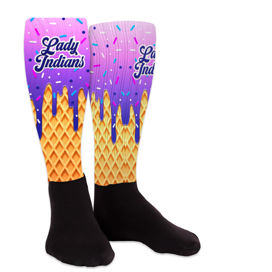 custom knee socks with team name and ice cream drip