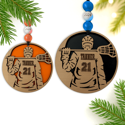 Custom Lacrosse Player Ornament 2025 – Engraved Wood Gift for Coaches, Athletes & Team Recognition