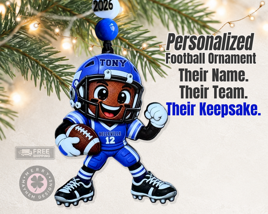 Personalized Football Player Ornament – Christmas Gift with Name & Number