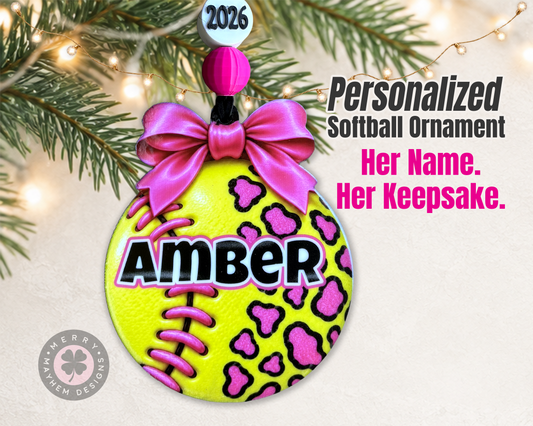 Personalized Softball Christmas Ornament – Custom Name Gift for Players