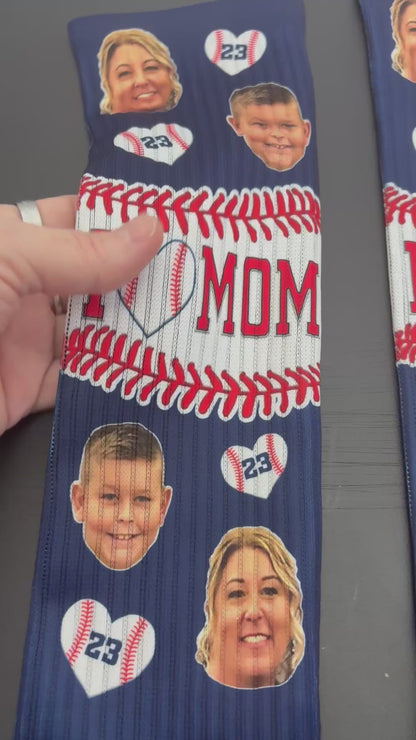 Custom Photo Socks with Multiple Faces – I Love Mom Knee High Socks, Personalized Team Socks with Names