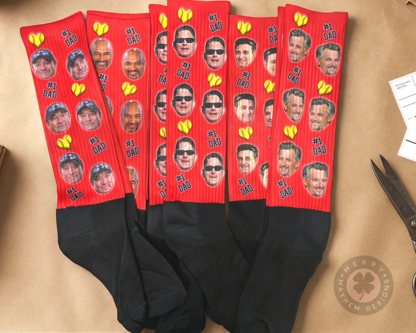 Father’s Day Game Socks – Custom Photo Team Socks, Bulk Baseball Softball Team Order, I Love Dad Socks for Players