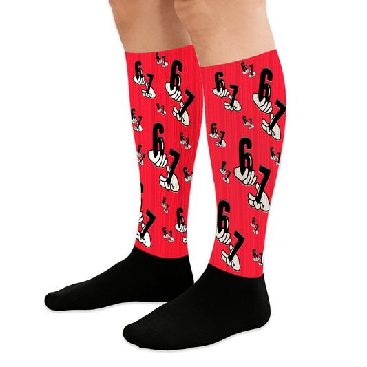 bold red handshake 67 knee highs – trending youth fashion